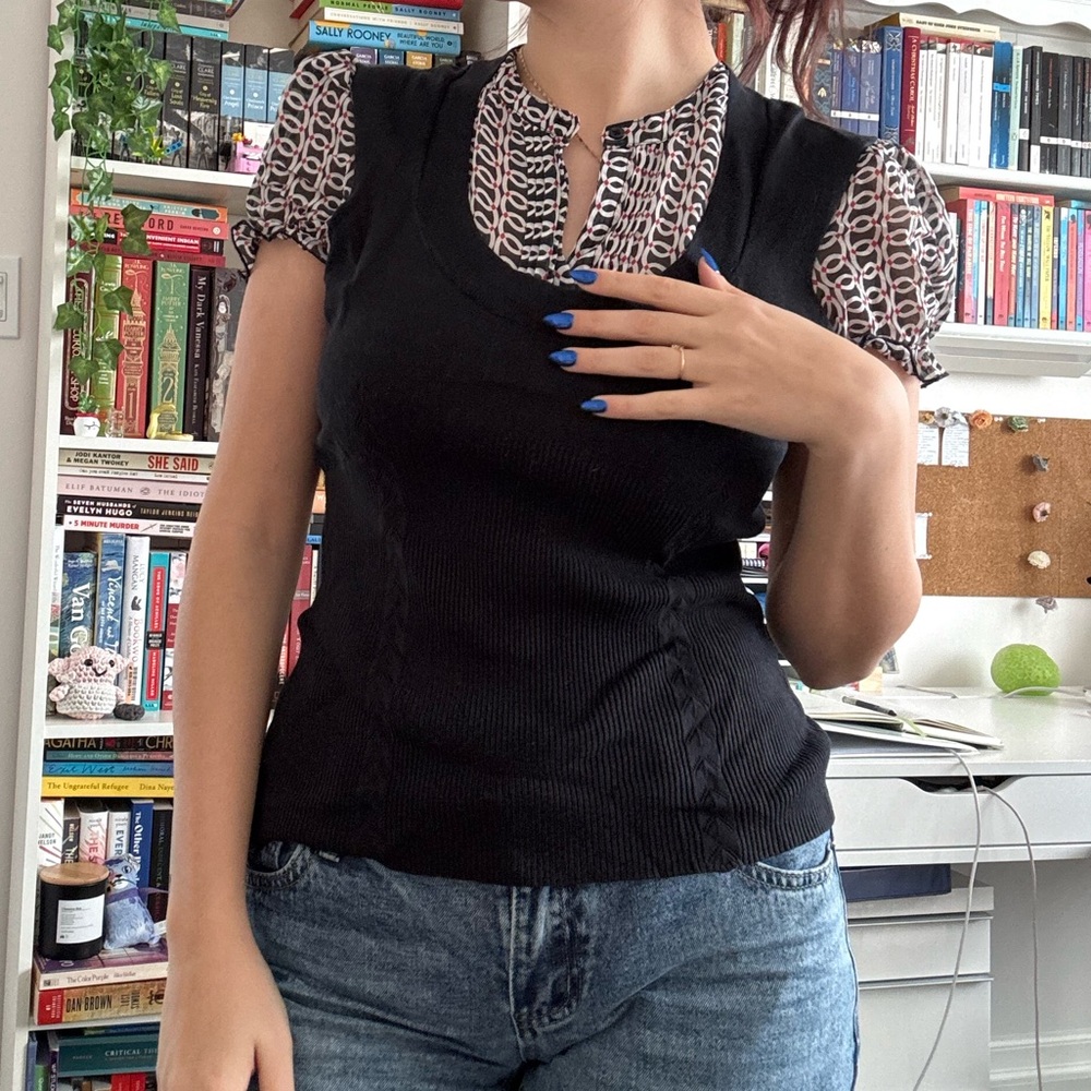 Worthington Black and Patterned Blouse